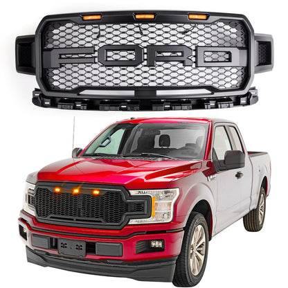 Ford F150 2018-2020 XLT/Lariat/Platinum/King Ranch front bumber Grill W/ LED Black Raptor Style Grille