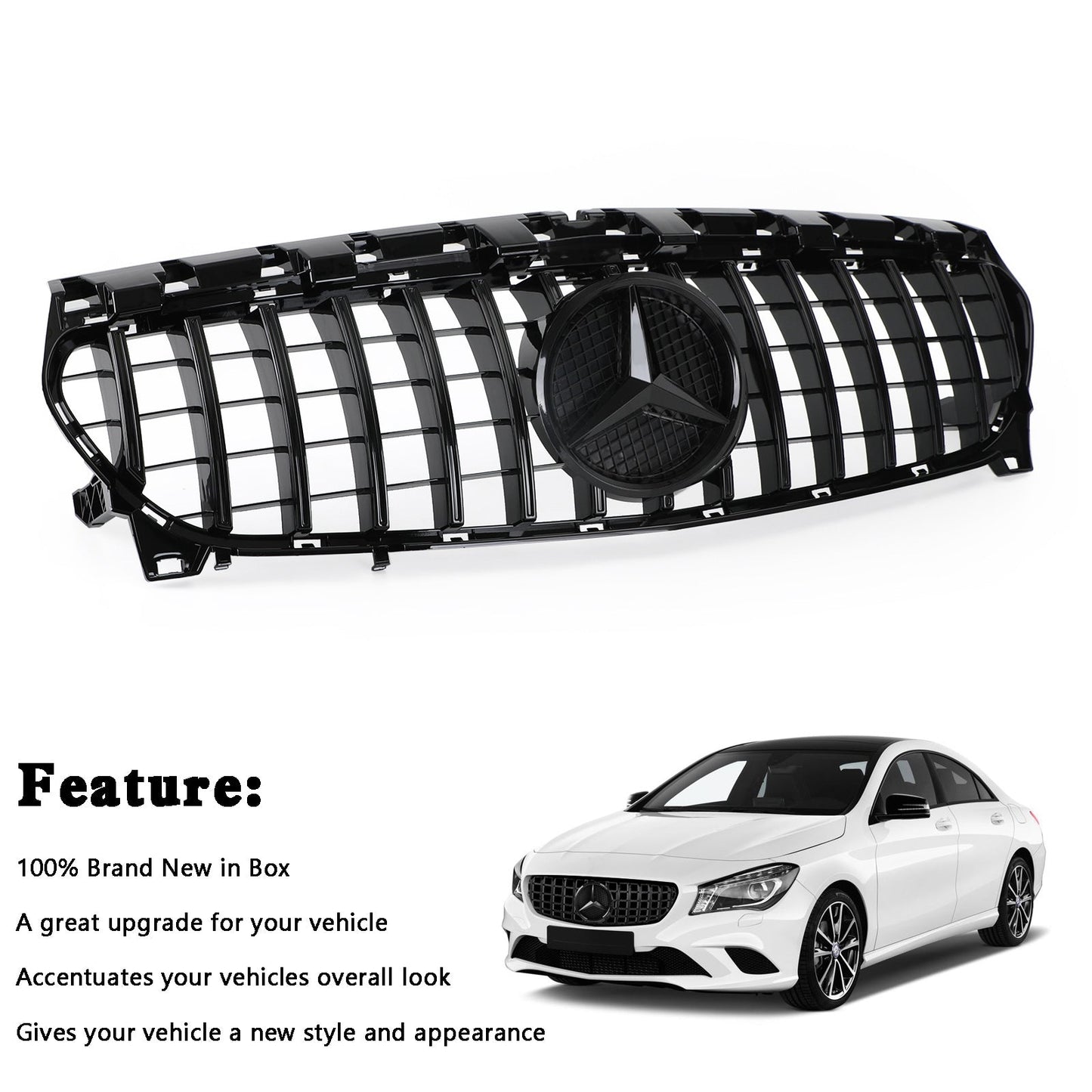 2013-2019 Mercedes Benz CLA-Class W117 C117 GT Style Front Grill Replacement Black Grille With Emblem