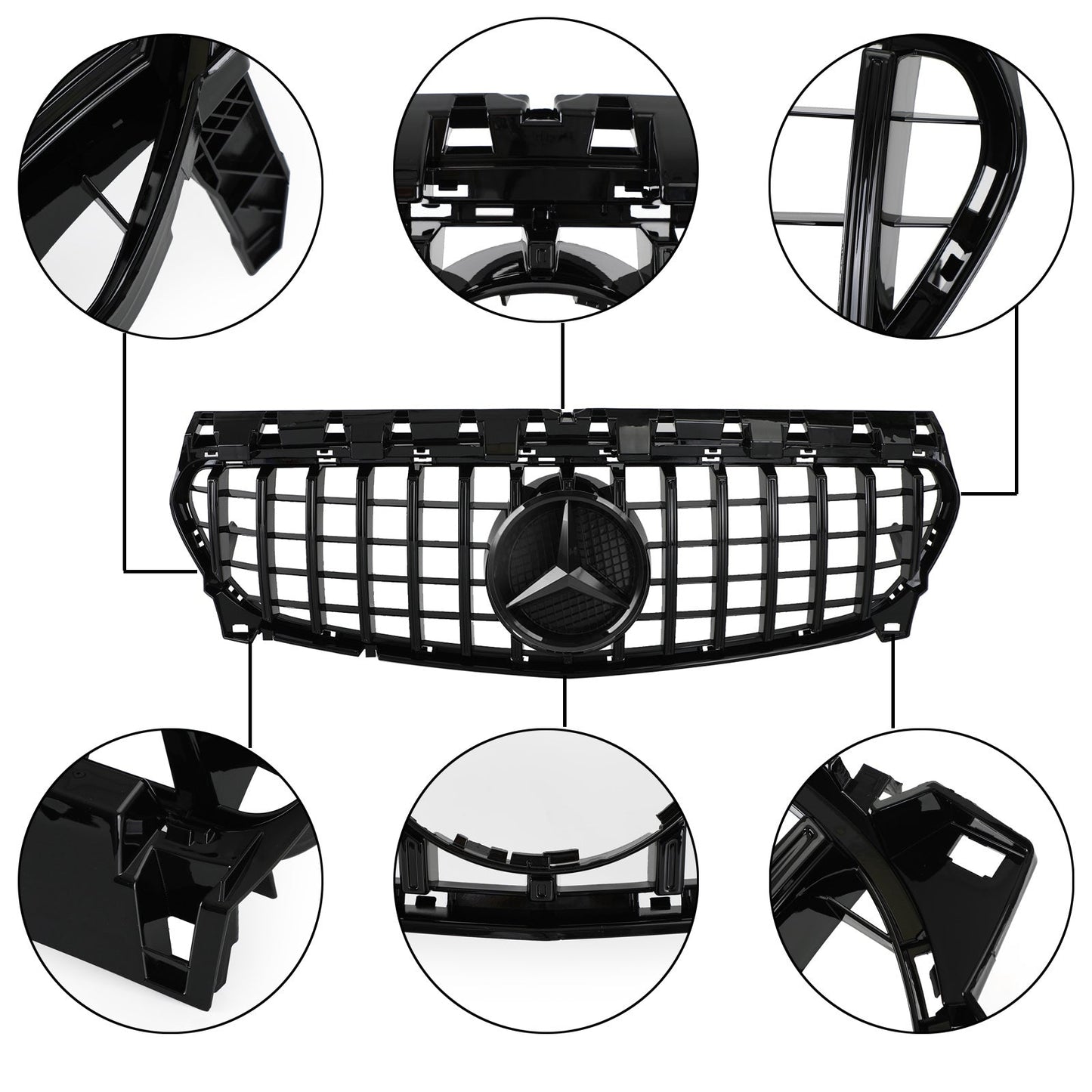 2013-2019 Mercedes Benz CLA-Class W117 C117 GT Style Front Grill Replacement Black Grille With Emblem