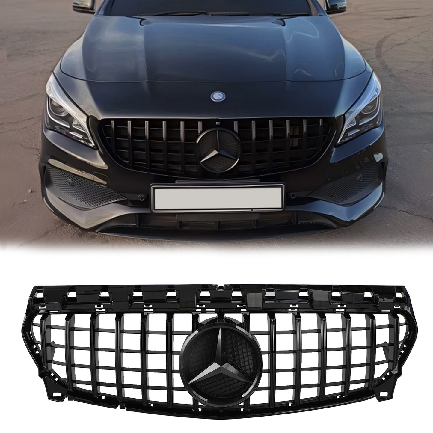 2013-2019 Mercedes Benz CLA-Class W117 C117 GT Style Front Grill Replacement Black Grille With Emblem