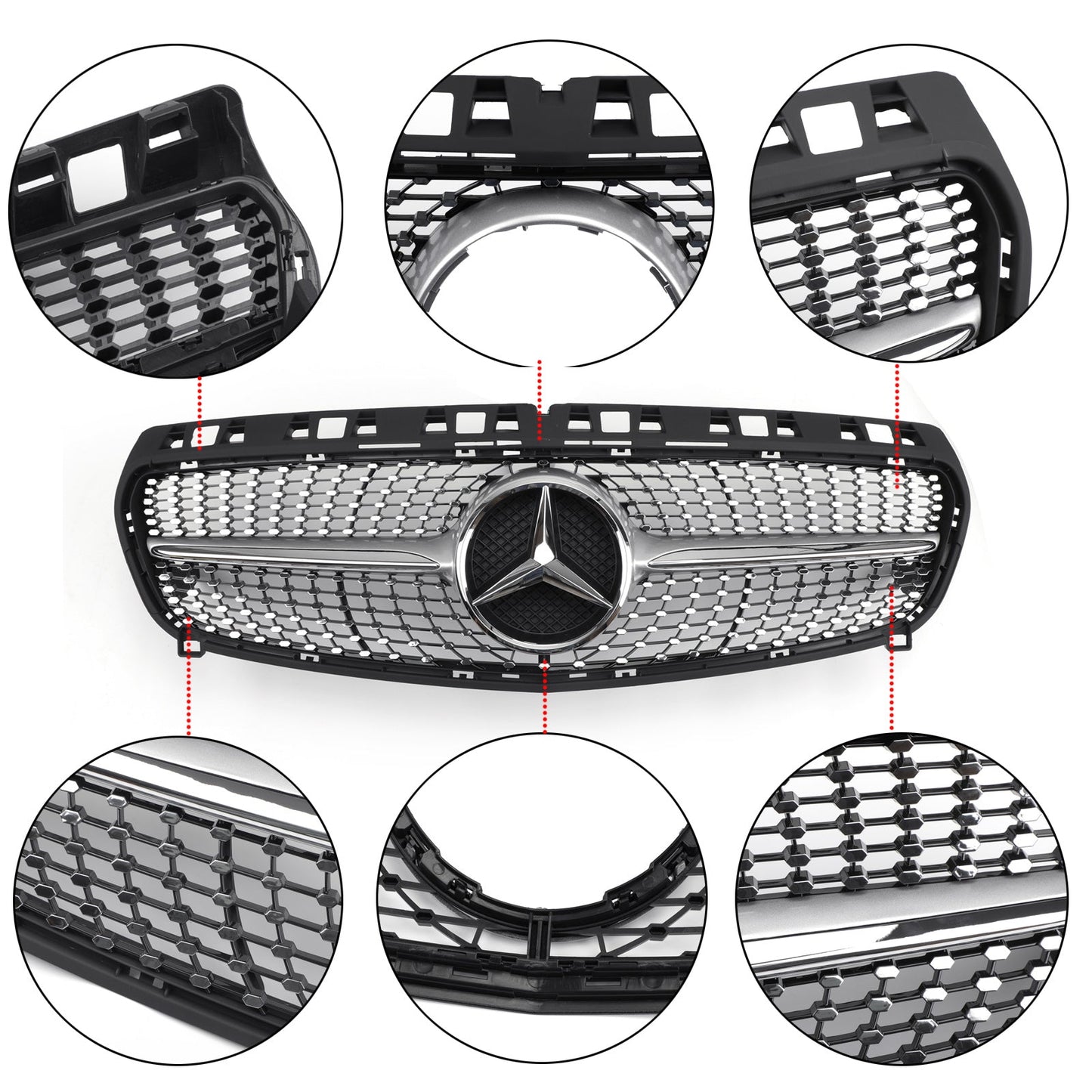 2013-2019 Mercedes Benz CLA-Class W117 C117 Chrome Front Grille Diamond Style Bumper Grill W/ Star Emblem