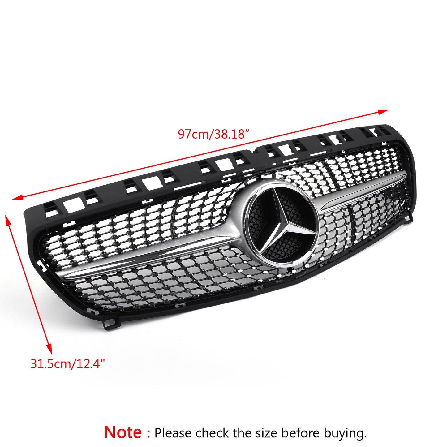 2013-2019 Mercedes Benz CLA-Class W117 C117 Chrome Front Grille Diamond Style Bumper Grill W/ Star Emblem