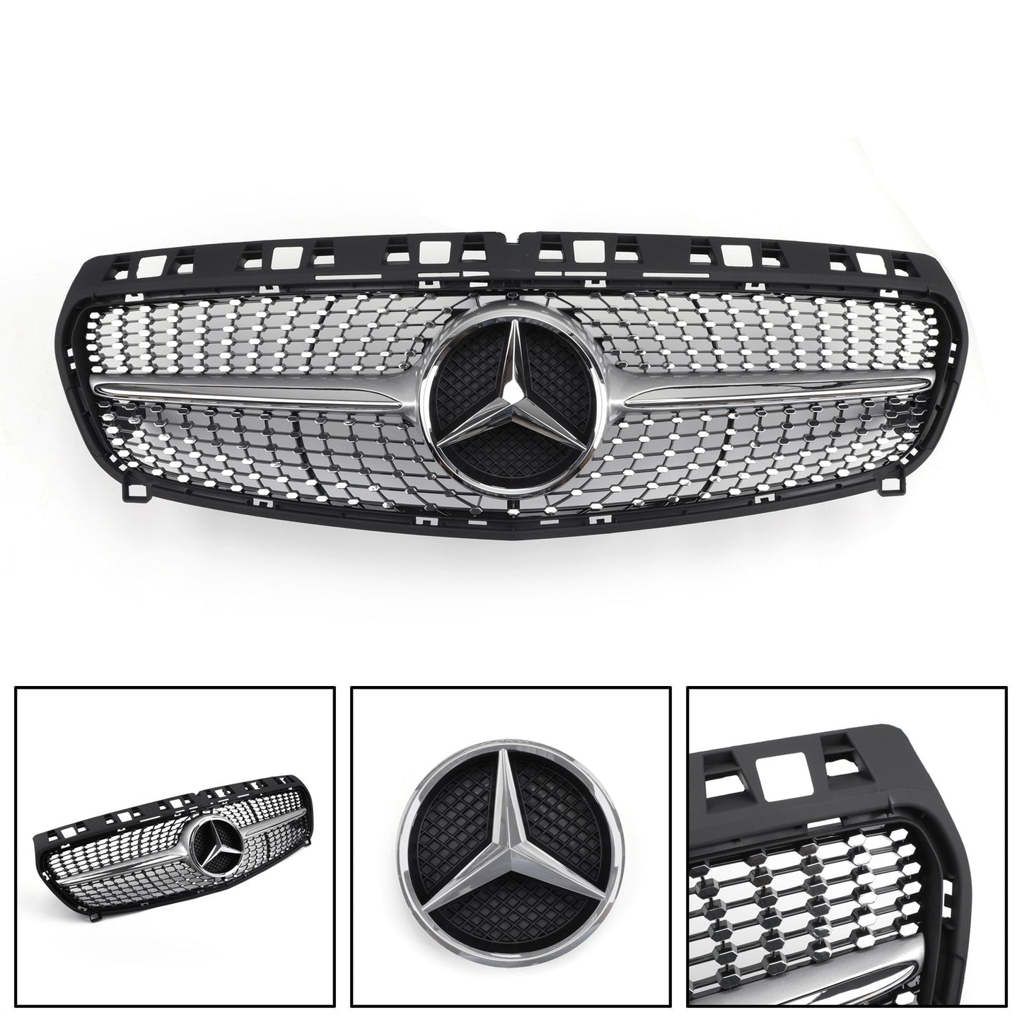 2013-2019 Mercedes Benz CLA-Class W117 C117 Chrome Front Grille Diamond Style Bumper Grill W/ Star Emblem