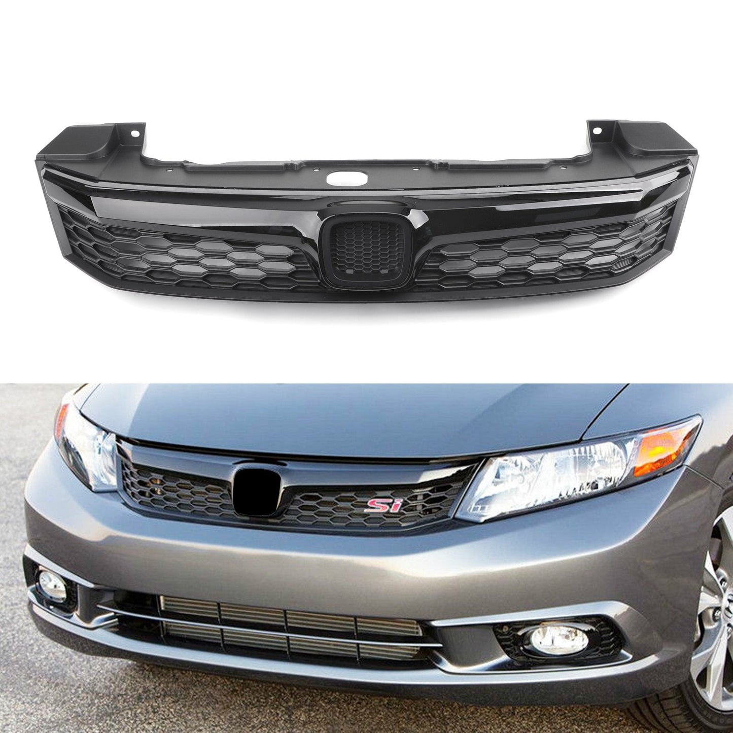 Honda 2012 Civic Sedan 4Doors Black SI Style Front Conversion Bumper Grille