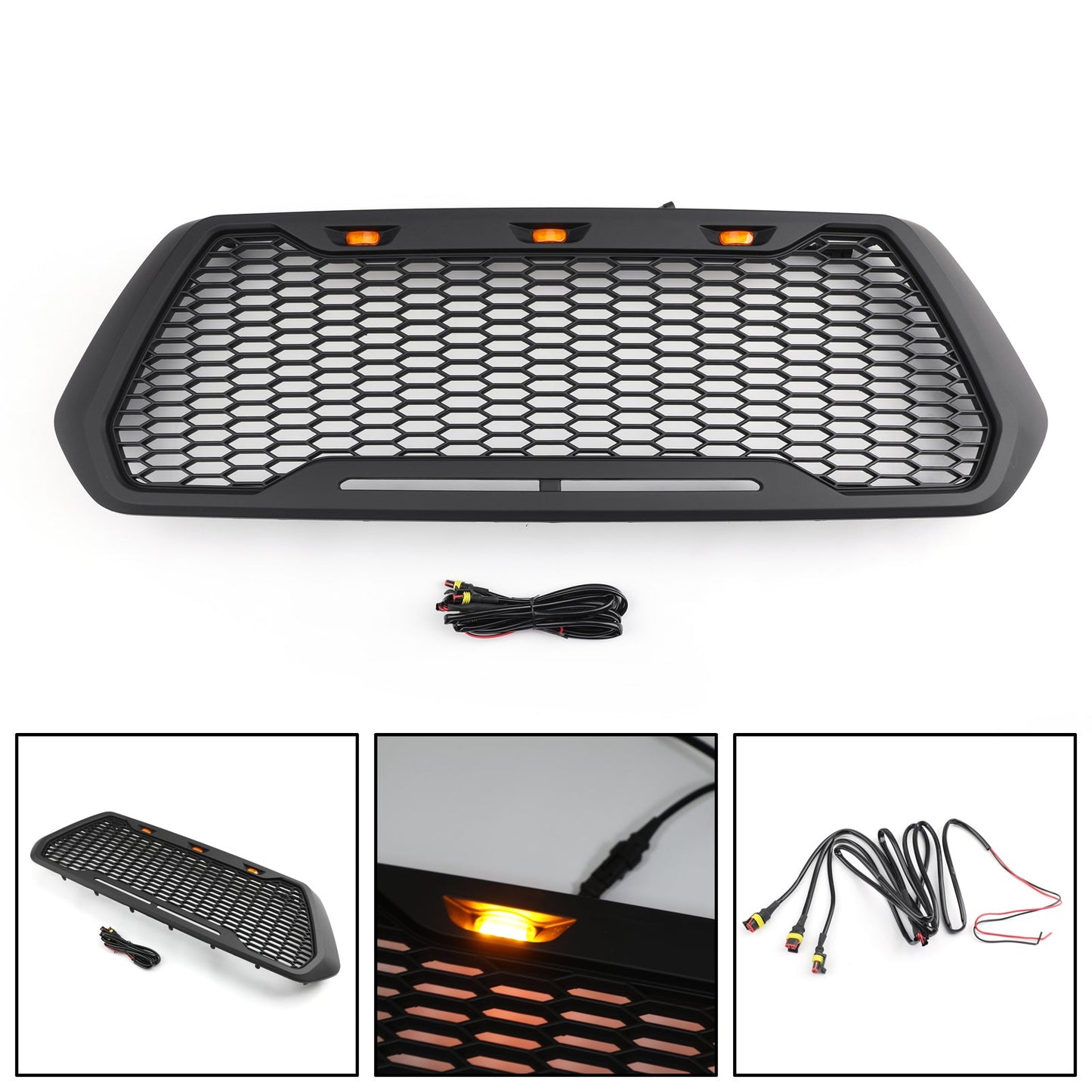 Toyota 2016-2023 Tacoma Raptor Style ABS Mesh Grille With 3 Amber LED Lights