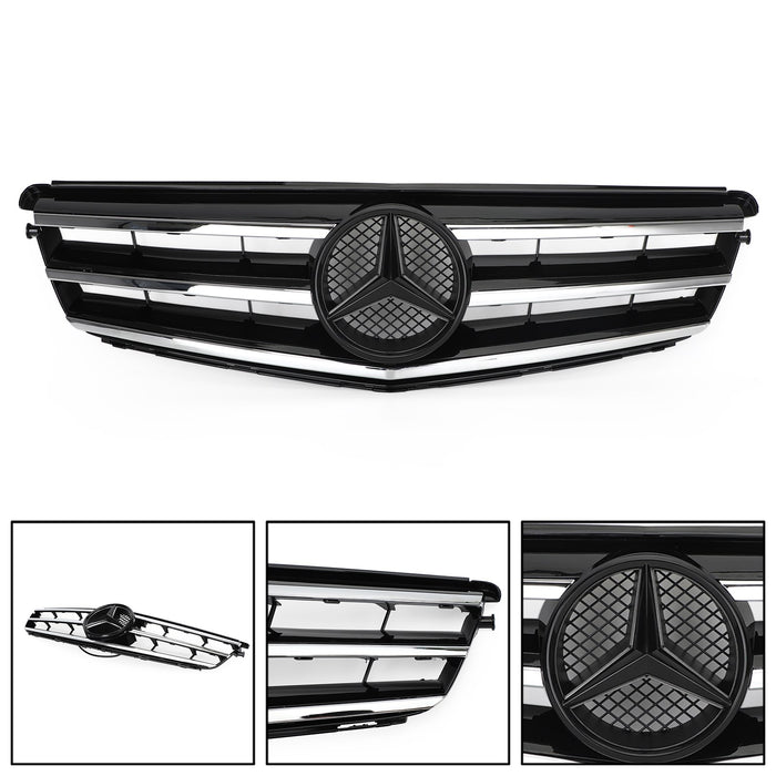 2008-2014 Mercedes Benz C Class W204 C250/C300/C350 Front Bumper Grill Black/Chrome Grille With LED Star