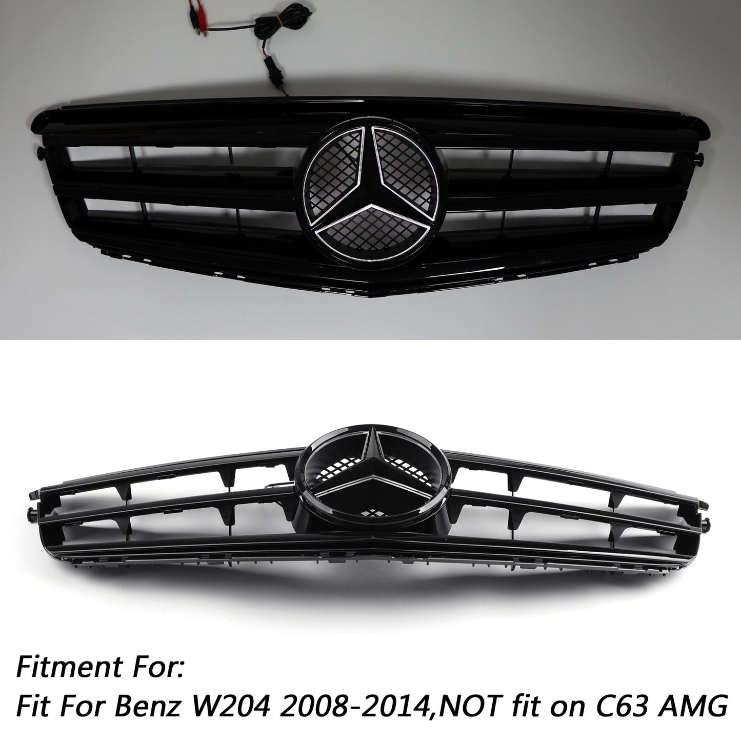 2008-2014 Mercedes Benz C Class W204 C250/C300/C350 Front Bumper Grill Black/Chrome Grille With LED Star