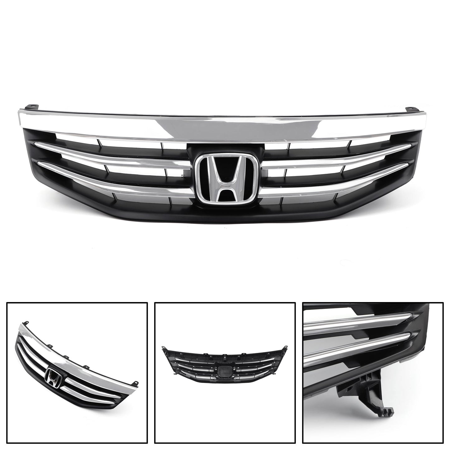 Honda 2011-2012 Accord 4 Door Front Upper Bumper Grill Chrome Hood Front Replacement Grille With Emblem