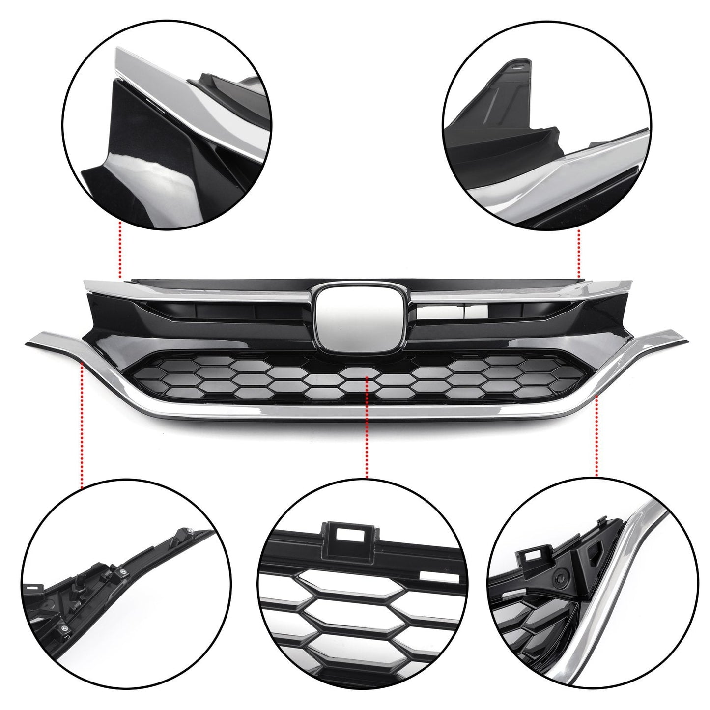 Car Front Bumper Cover Grid Upper Trim + Lower Grille For Honda CRV 2015-2016 Generic