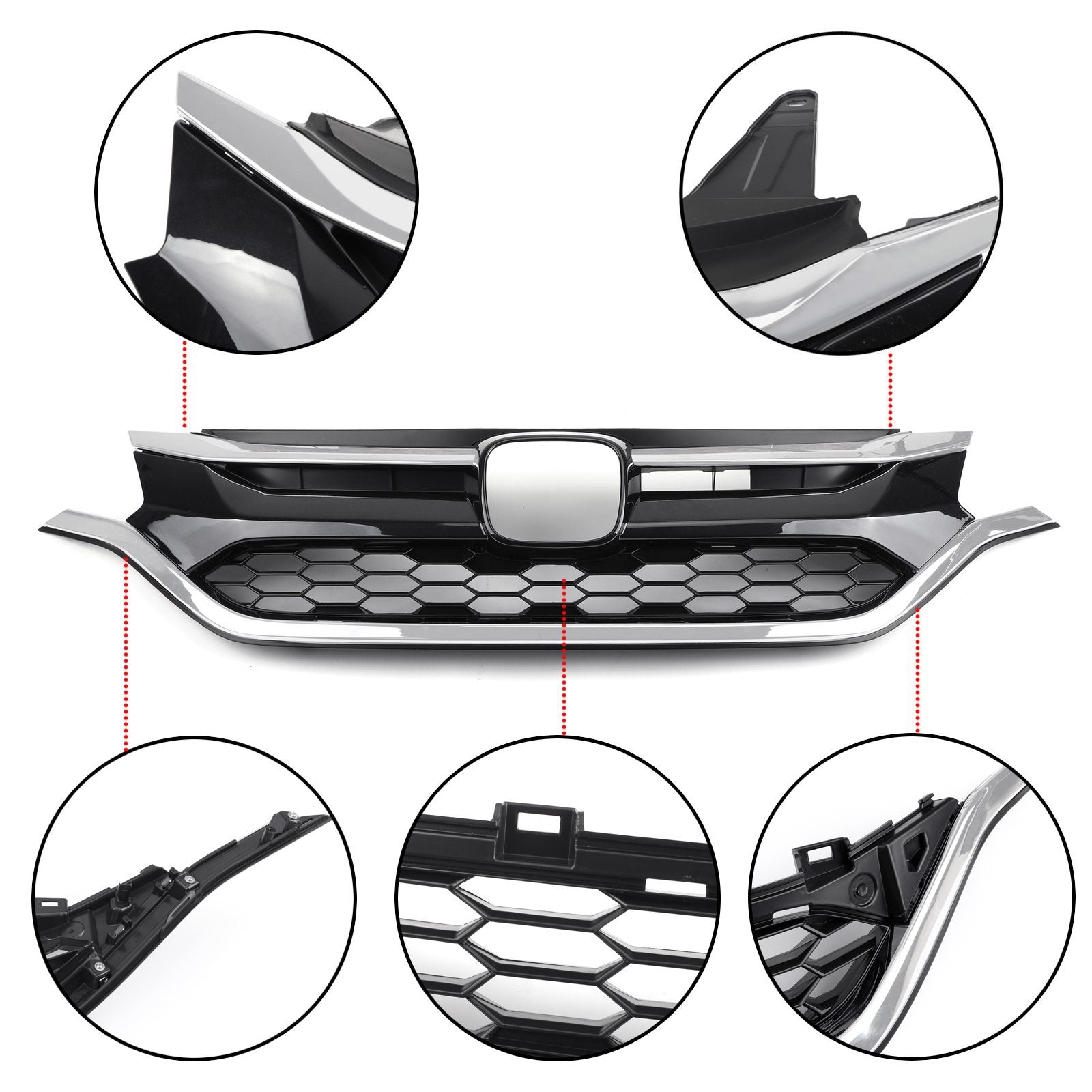Car Front Bumper Cover Grid Upper Trim + Lower Grille For Honda CRV 2015-2016 Generic