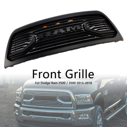2013-2018 Dodgae Ram 2500/3500 Big-Horn Style Grill Front Bumper Matte Black Replacement Grille W/ LED Light