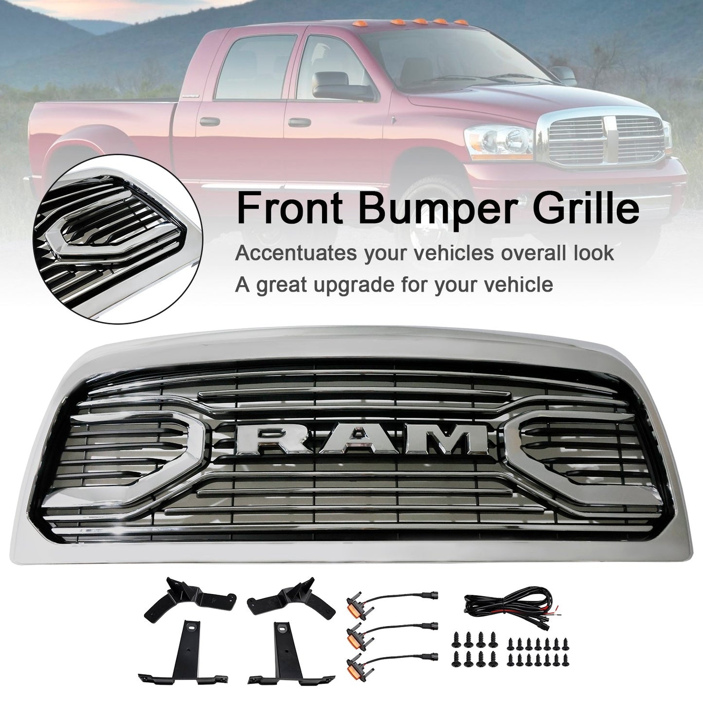 2010-2018 Ram 2500/3500 Laramie Chrome Front Bumper Grille W/ Led Light