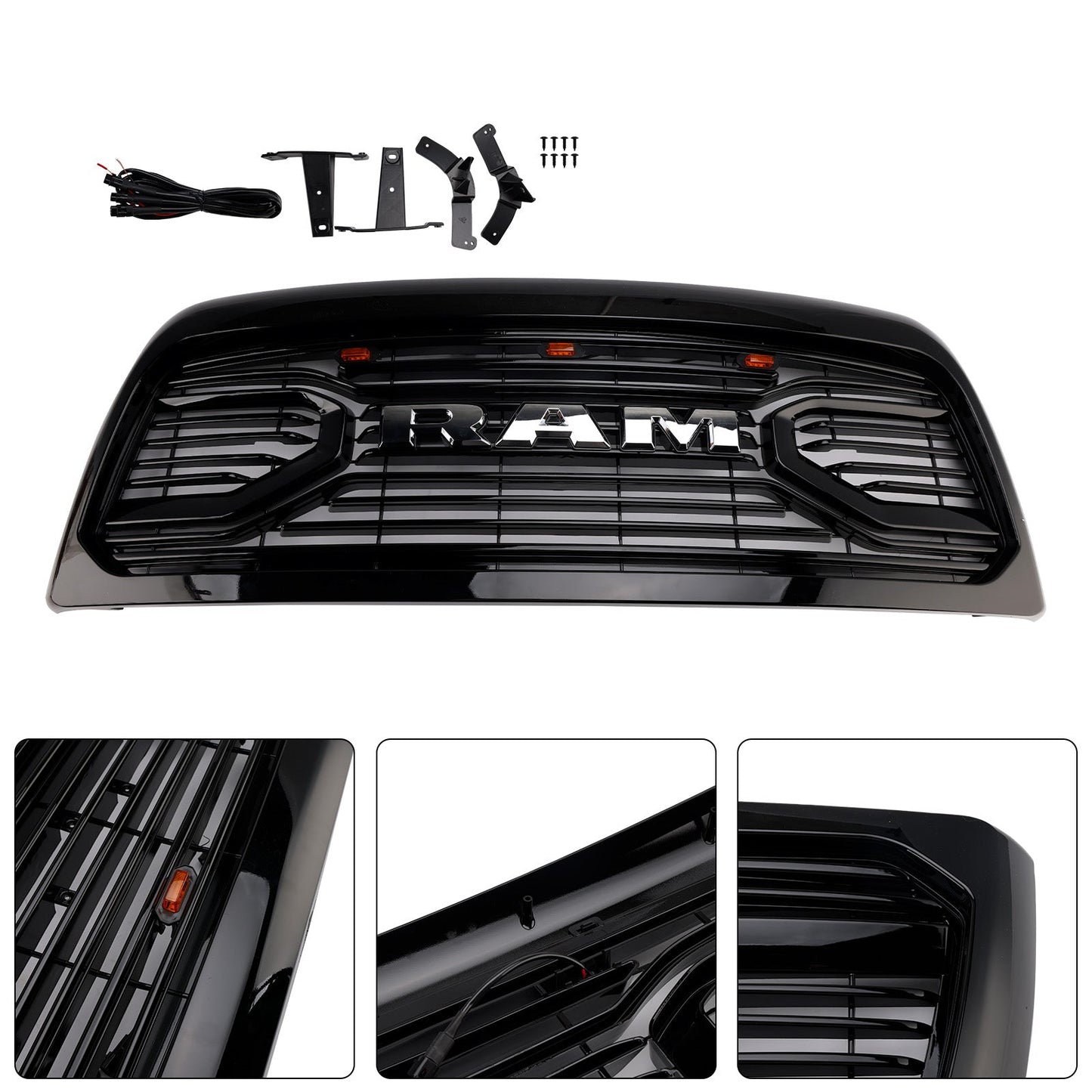 2010-2018 Ram 2500/3500 Laramie Black Front Bumper Grille W/ Led Light
