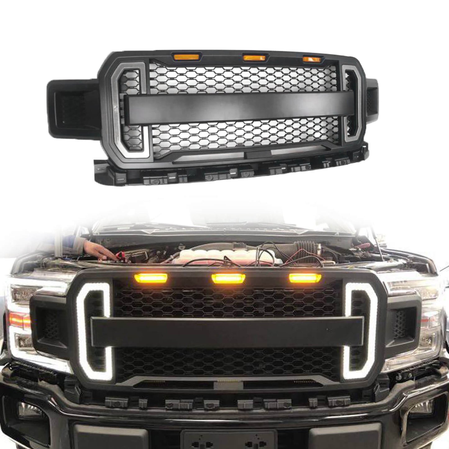 2018-2020 Ford F150 Front Grill With Amber Light Fashion Replacement Grille Generic
