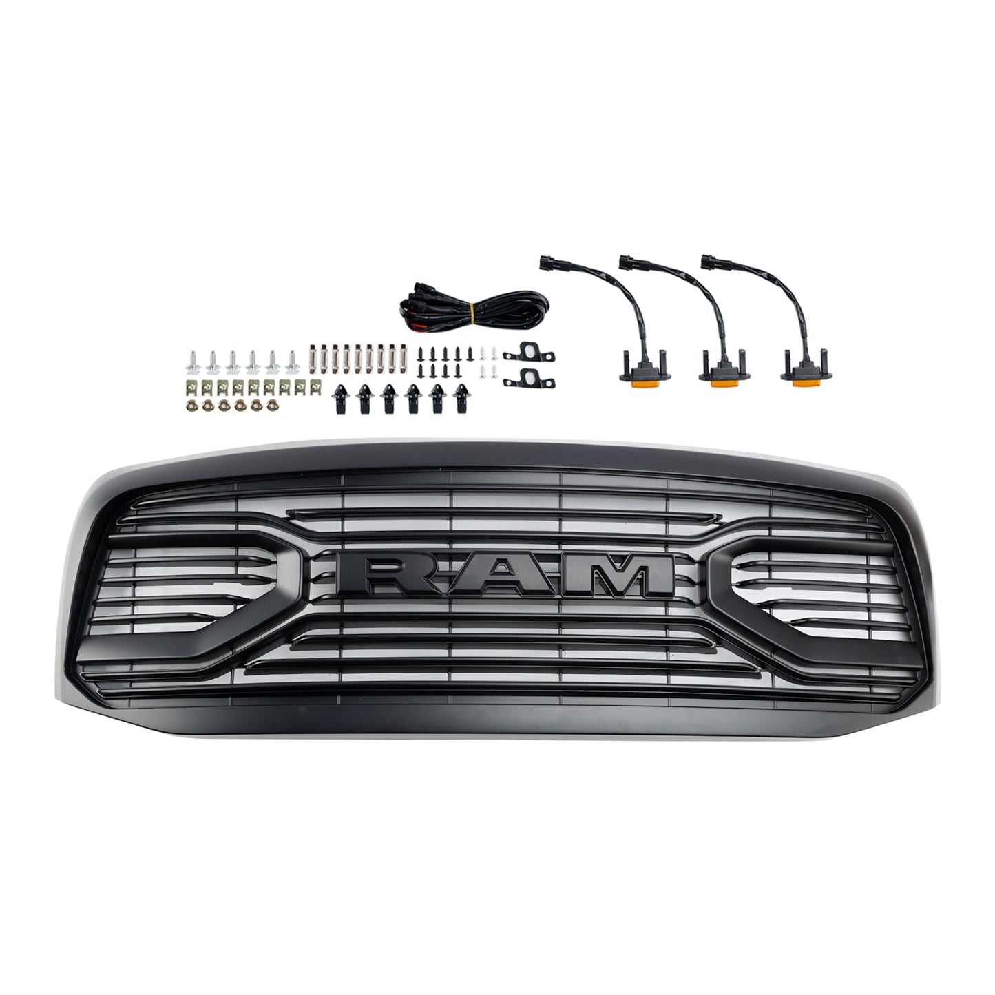 2006-2008 Dodge Ram 1500 2500 3500 Big Horn Black Grill Air Intake Radiator Bumper Front Grille W/ LED Light