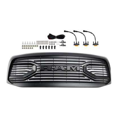 2006-2008 Dodge Ram 1500 2500 3500 Big Horn Black Grill Air Intake Radiator Bumper Front Grille W/ LED Light