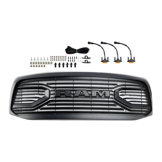 2006-2008 Dodge Ram 1500 2500 3500 Big Horn Black Grill Air Intake Radiator Bumper Front Grille W/ LED Light