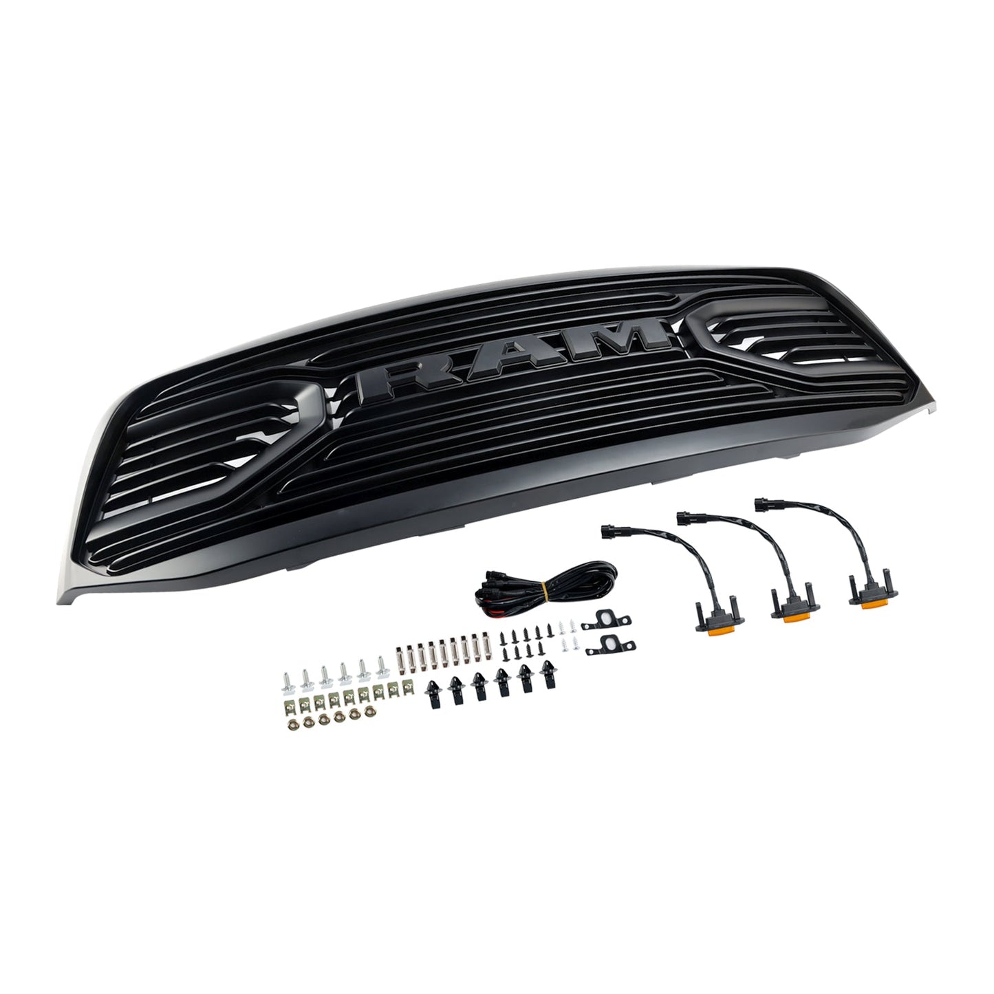 2006-2008 Dodge Ram 1500 2500 3500 Big Horn Black Grill Air Intake Radiator Bumper Front Grille W/ LED Light