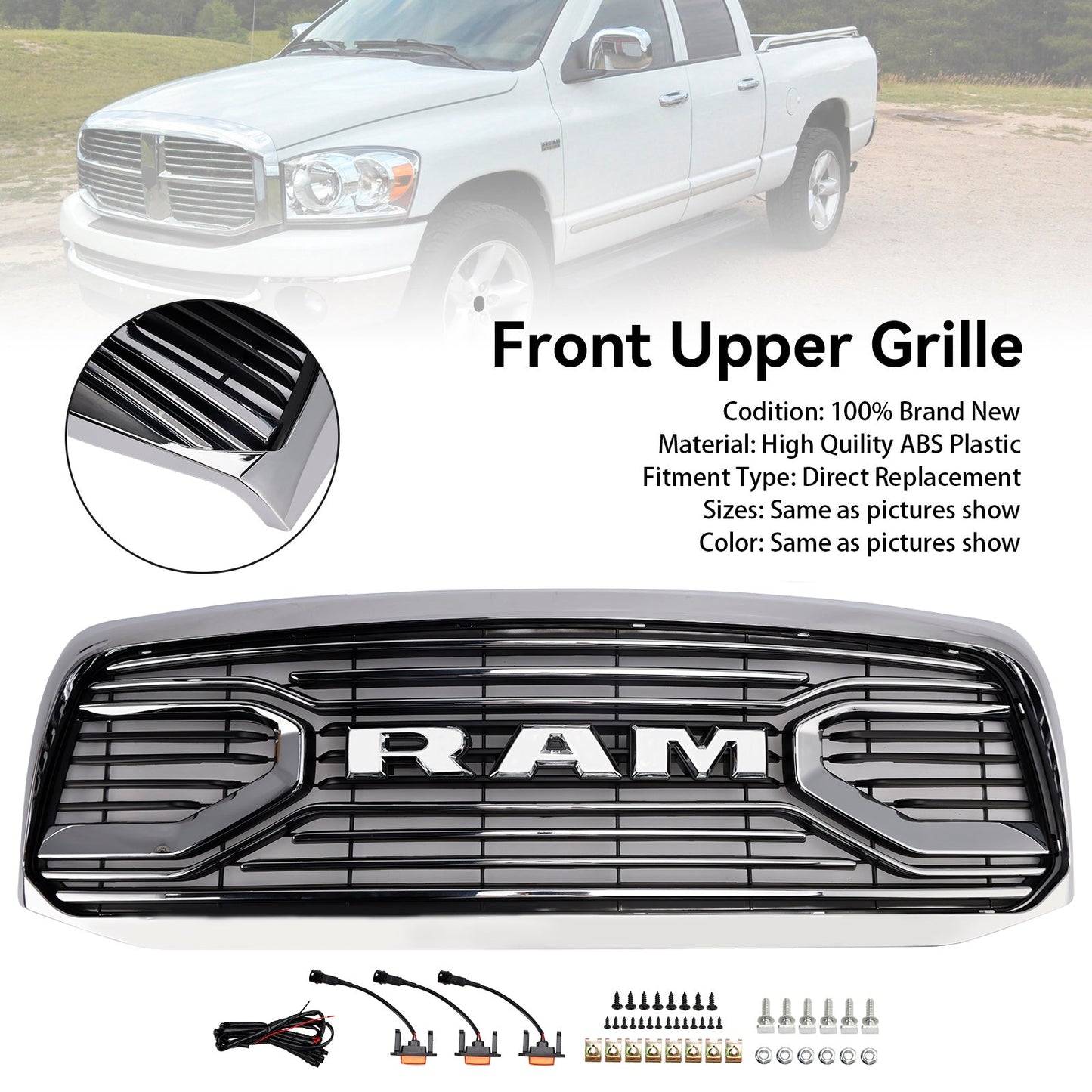 Dodge RAM 1500 2006-08 RAM1500 Chrome Front Bumper Grill Grille