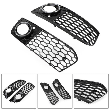 2008-2012 Audi A4 / A4 Avant B8 RS4 Style Honeycomb Mesh Hex Grill Gloss Black Grille + Fog Light Grille