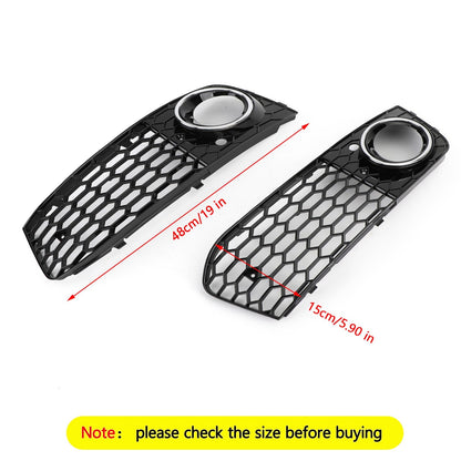 2008-2012 Audi A4 / A4 Avant B8 RS4 Style Honeycomb Mesh Hex Grill Gloss Black Grille + Fog Light Grille