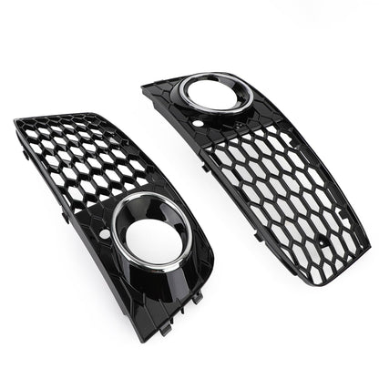 2008-2012 Audi A4 / A4 Avant B8 RS4 Style Honeycomb Mesh Hex Grill Gloss Black Grille + Fog Light Grille