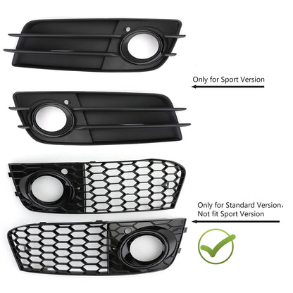 2008-2012 Audi A4 / A4 Avant B8 RS4 Style Honeycomb Mesh Hex Grill Gloss Black Grille + Fog Light Grille