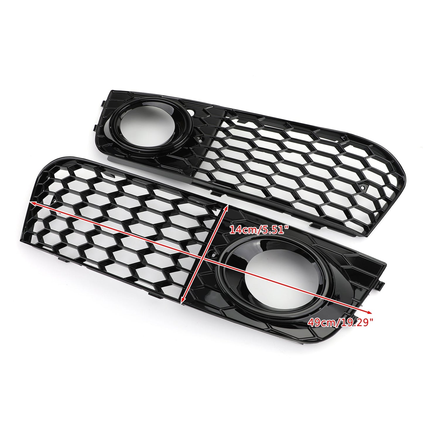 2008-2012 Audi A4 / A4 Avant B8 RS4 Style Honeycomb Mesh Hex Grill Gloss Black Grille + Fog Light Grille