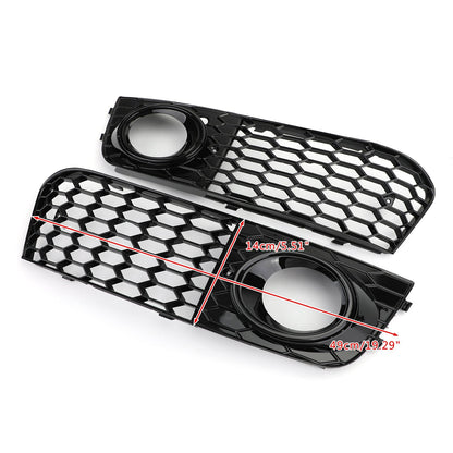 2008-2012 Audi A4 / A4 Avant B8 RS4 Style Honeycomb Mesh Hex Grill Gloss Black Grille + Fog Light Grille