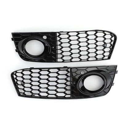 2008-2012 Audi A4 / A4 Avant B8 RS4 Style Honeycomb Mesh Hex Grill Gloss Black Grille + Fog Light Grille