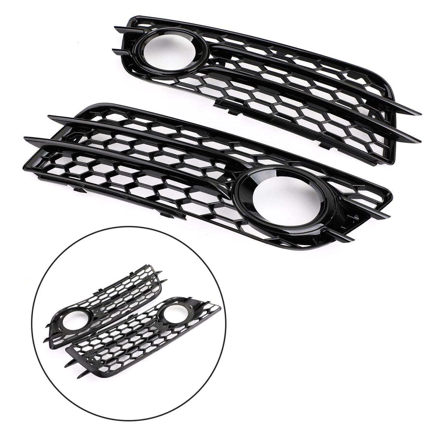 2008-2012 Audi A4 B8 S-Line / S4 Pair Car Fog Light Grill Cover Left & Right OEM / Honeycomb Style Grille