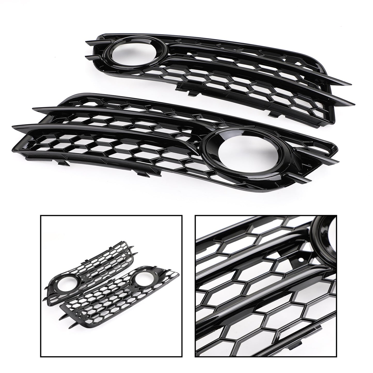 2008-2012 Audi A4 B8 S-Line / S4 Pair Car Fog Light Grill Cover Left & Right OEM / Honeycomb Style Grille