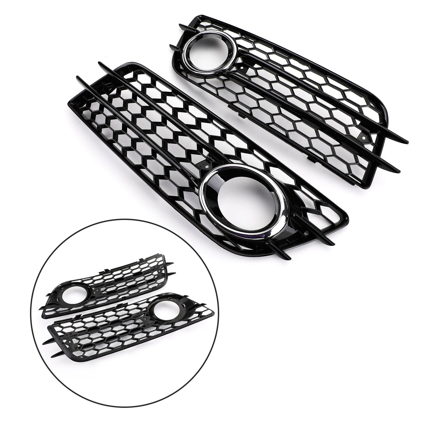 2008-2012 Audi A4 B8 S-Line / S4 Pair Car Fog Light Grill Cover Left & Right OEM / Honeycomb Style Grille