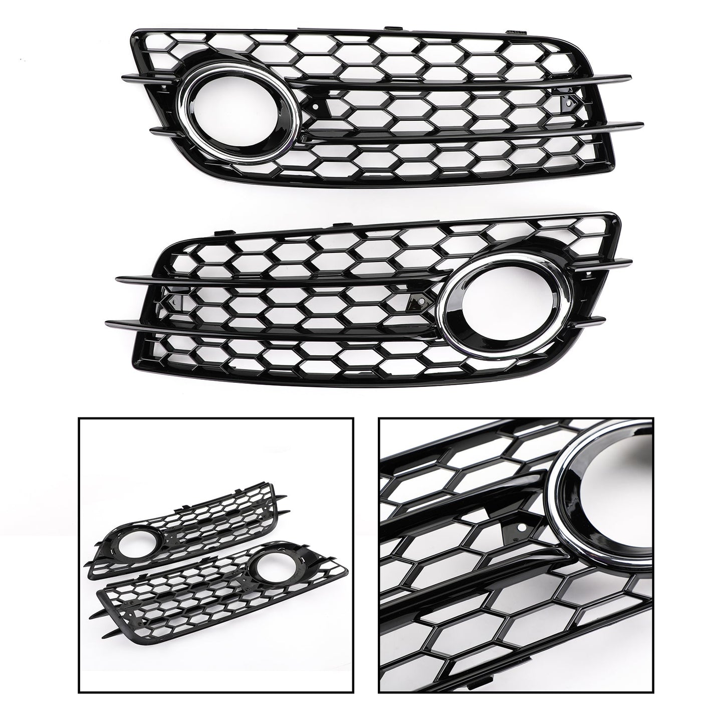 2008-2012 Audi A4 B8 S-Line / S4 Pair Car Fog Light Grill Cover Left & Right OEM / Honeycomb Style Grille