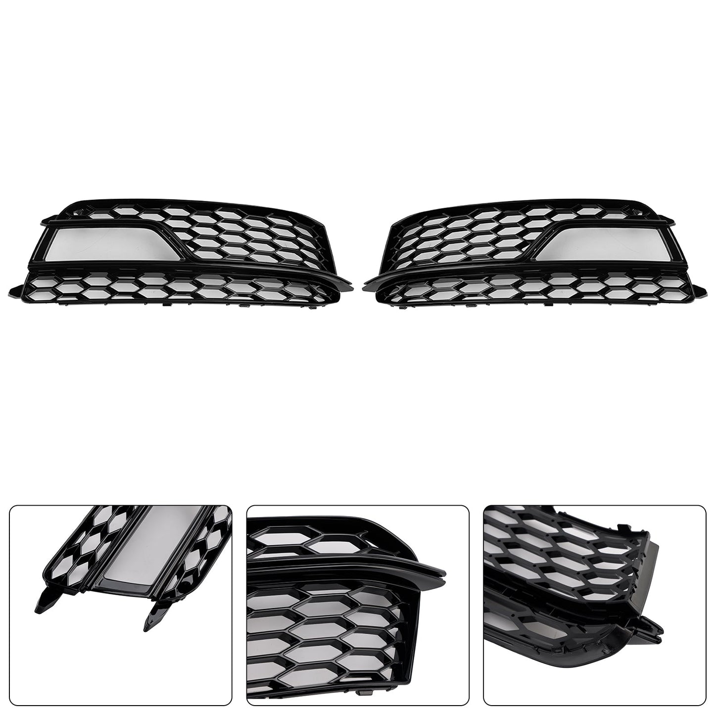 2013-2016 Audi A5 Sline / S5 2PCS Front Fog Lamp Black Grill Honeycomb Replacement Grille