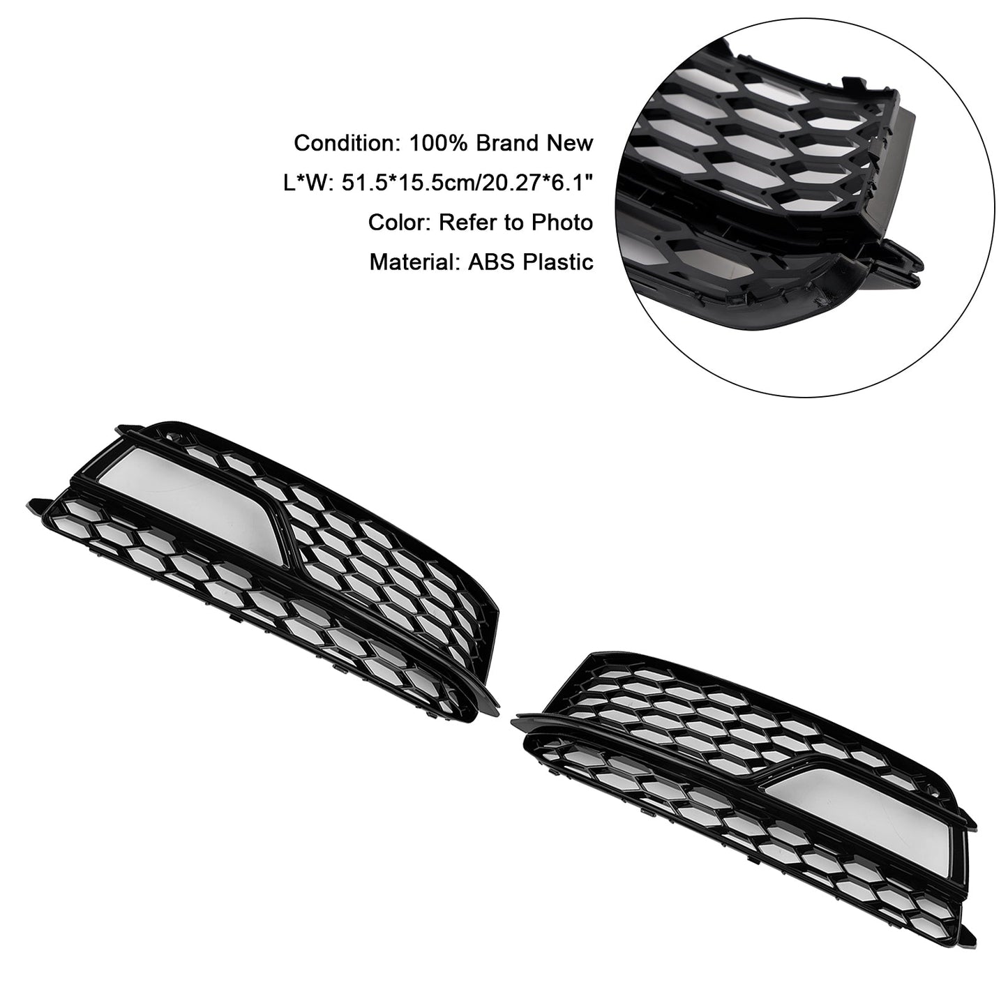 2013-2016 Audi A5 Sline / S5 2PCS Front Fog Lamp Black Grill Honeycomb Replacement Grille