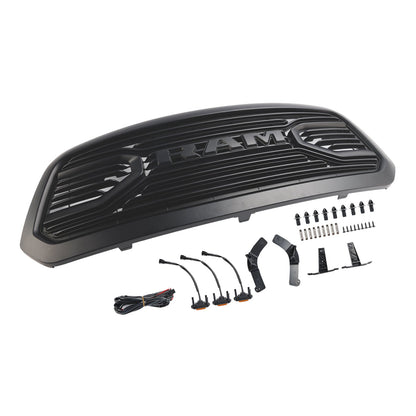 2013-2018 Dodge Ram 1500 Big Horn / Rebel Style Front Bumper Grill Black Replacement Grille W/ LED Light