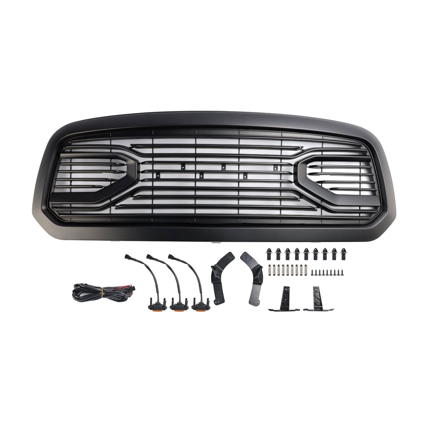 2013-2018 Dodge Ram 1500 Big Horn / Rebel Style Front Bumper Grill Black Replacement Grille W/ LED Light