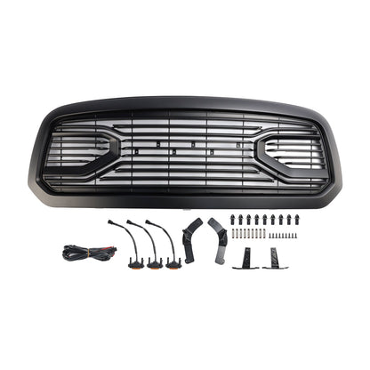 2013-2018 Dodge Ram 1500 Big Horn / Rebel Style Front Bumper Grill Black Replacement Grille W/ LED Light
