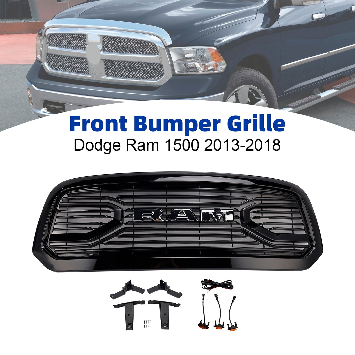 2013-2018 Ram 1500 Dodge Black Big Horn Style Front Bumper Grill