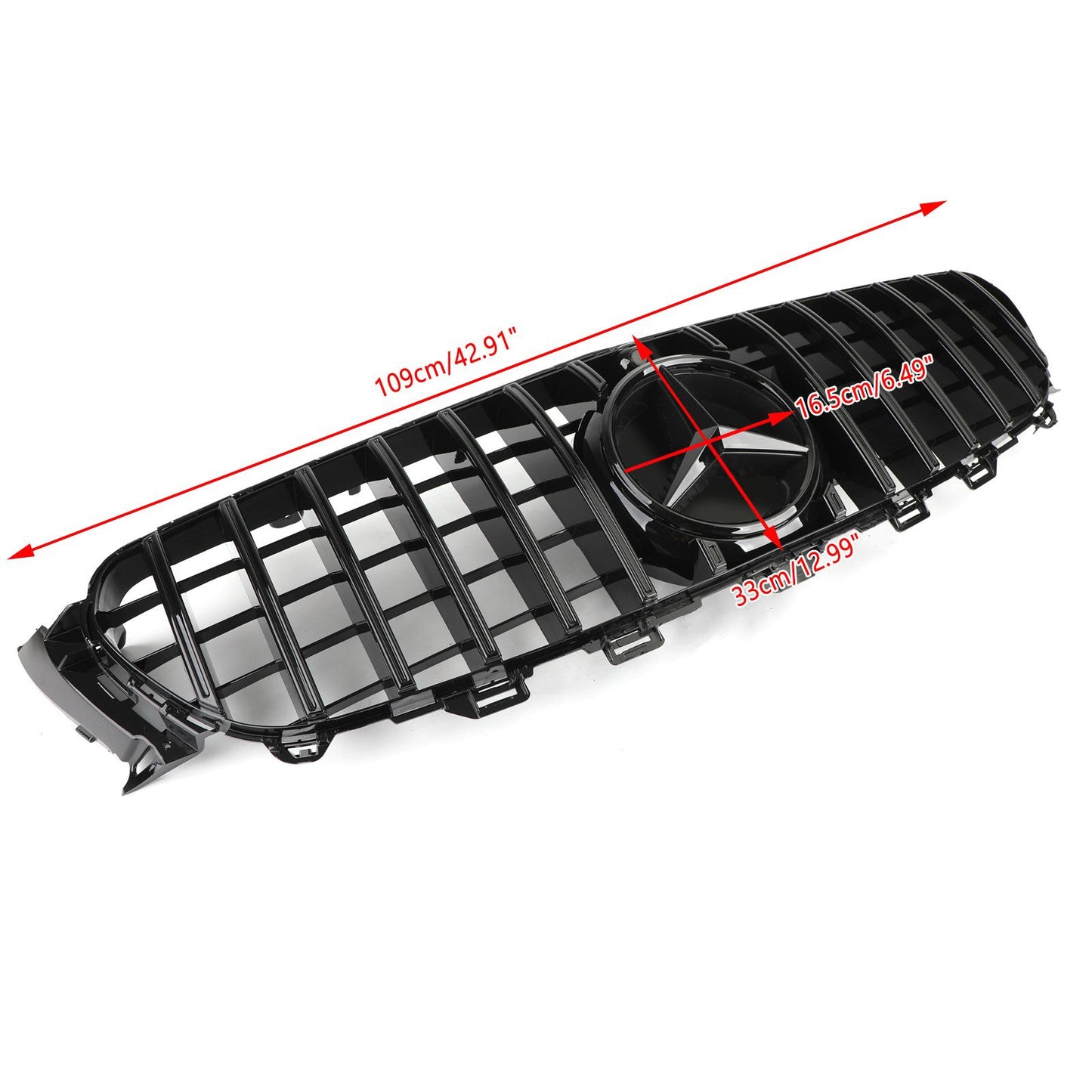 2016-2019 Mercedes Benz W213 E-Class Front Bumper Grill GTR Style Glossy Black Grille W/ Star Emblem & AMG Emblem