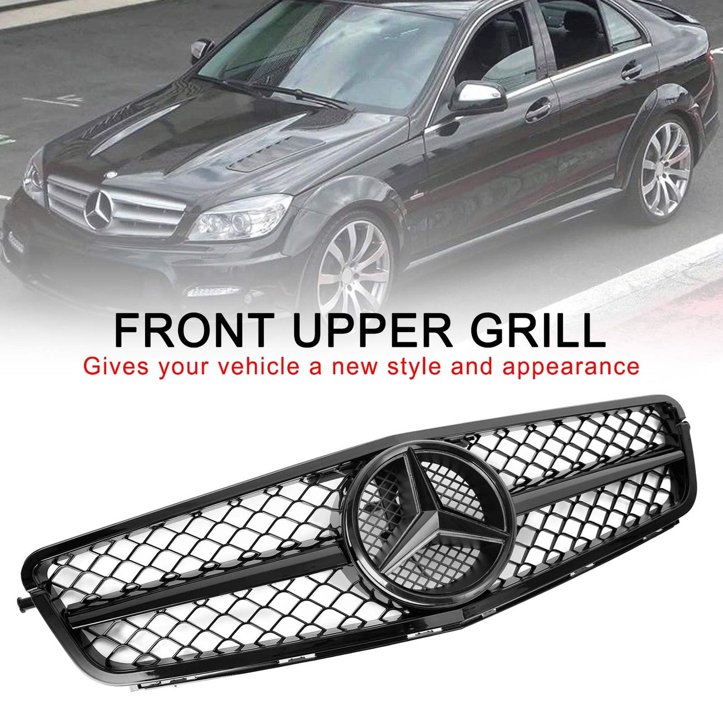 2008-2014 Benz C-Class W204 C300 C350 Front Bumper Grille Grill w/LED
