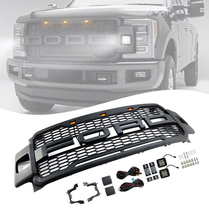 2017-2019 Ford F250 F350 F450 Raptor Style Front Bumper Grill with LED Light Generic