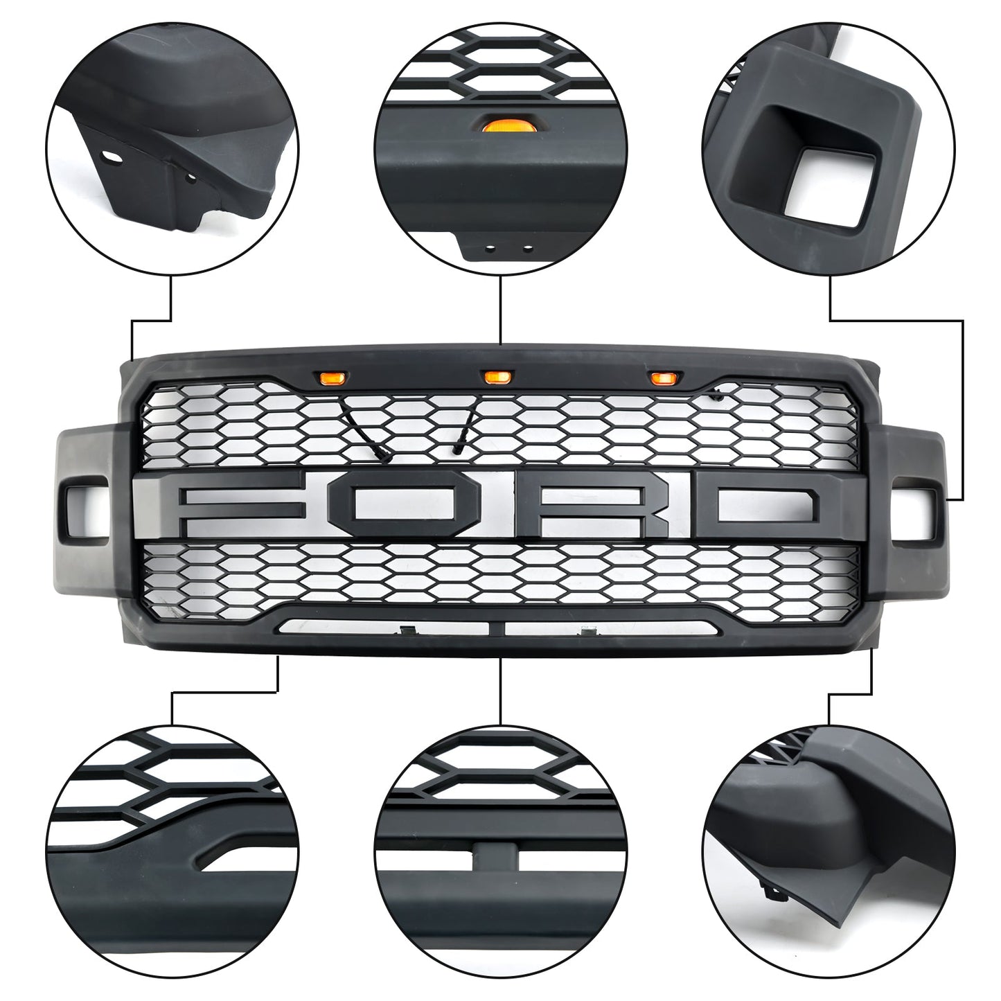 2017-2019 Ford F250 F350 F450 Raptor Style Front Bumper Grill with LED Light Generic