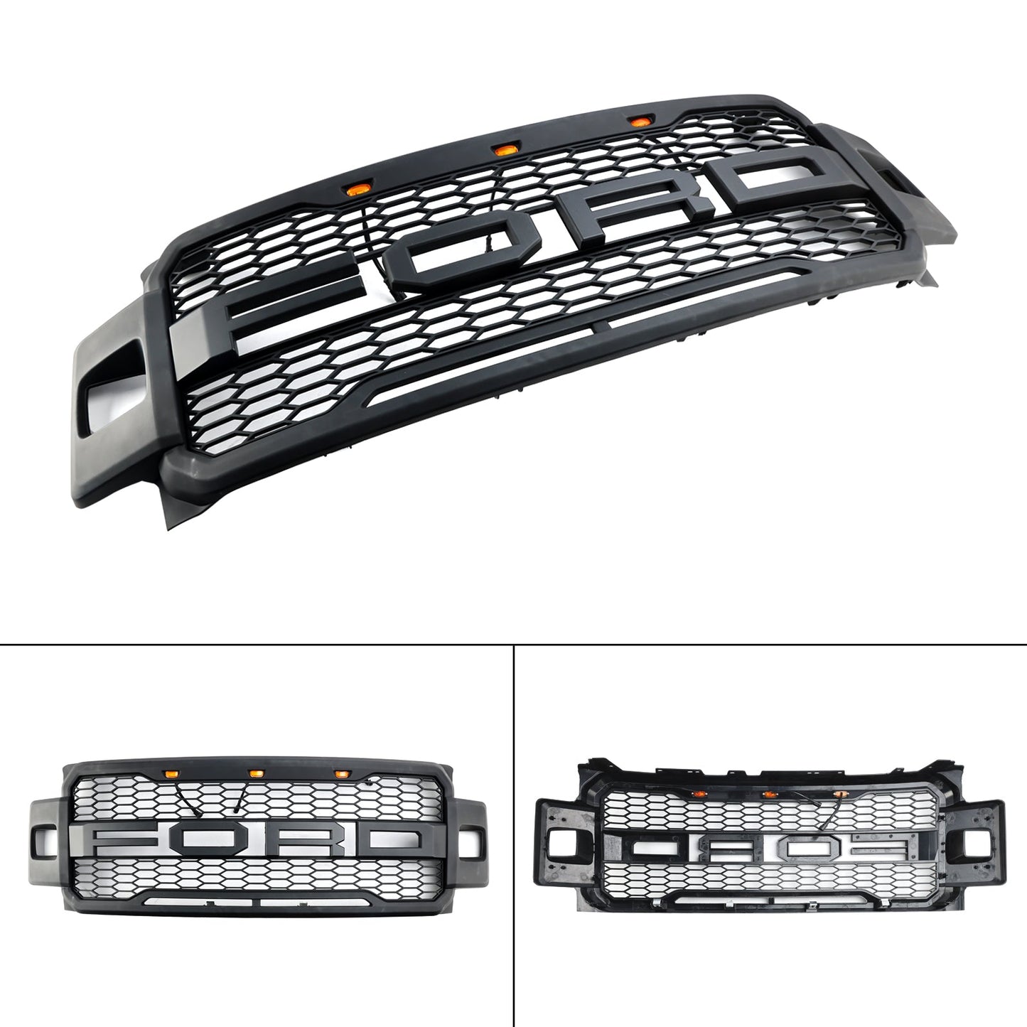 Raptor Grille For 2017-2019 Ford F250 / F350 / F450 / F550 Front Bumper Honeycomb Black Grill W/ LED & Letter