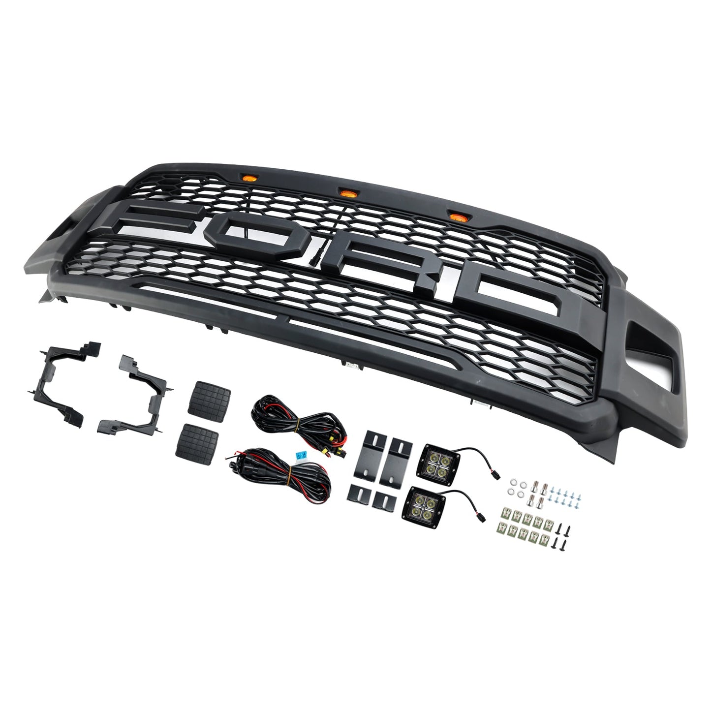2017-2019 Ford F250 F350 F450 Raptor Style Front Bumper Grill with LED Light Generic