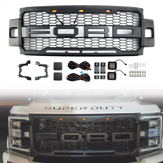 2017-2019 Ford F250 F350 F450 F550 Super Duty Raptor Style Front Bumper Grill Matte Black Grille