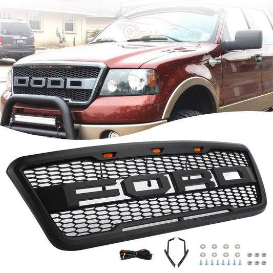Ford F150 2004-2008 Front Bumper Black / Gray Grille W/LED & Letter Raptor Style Grille