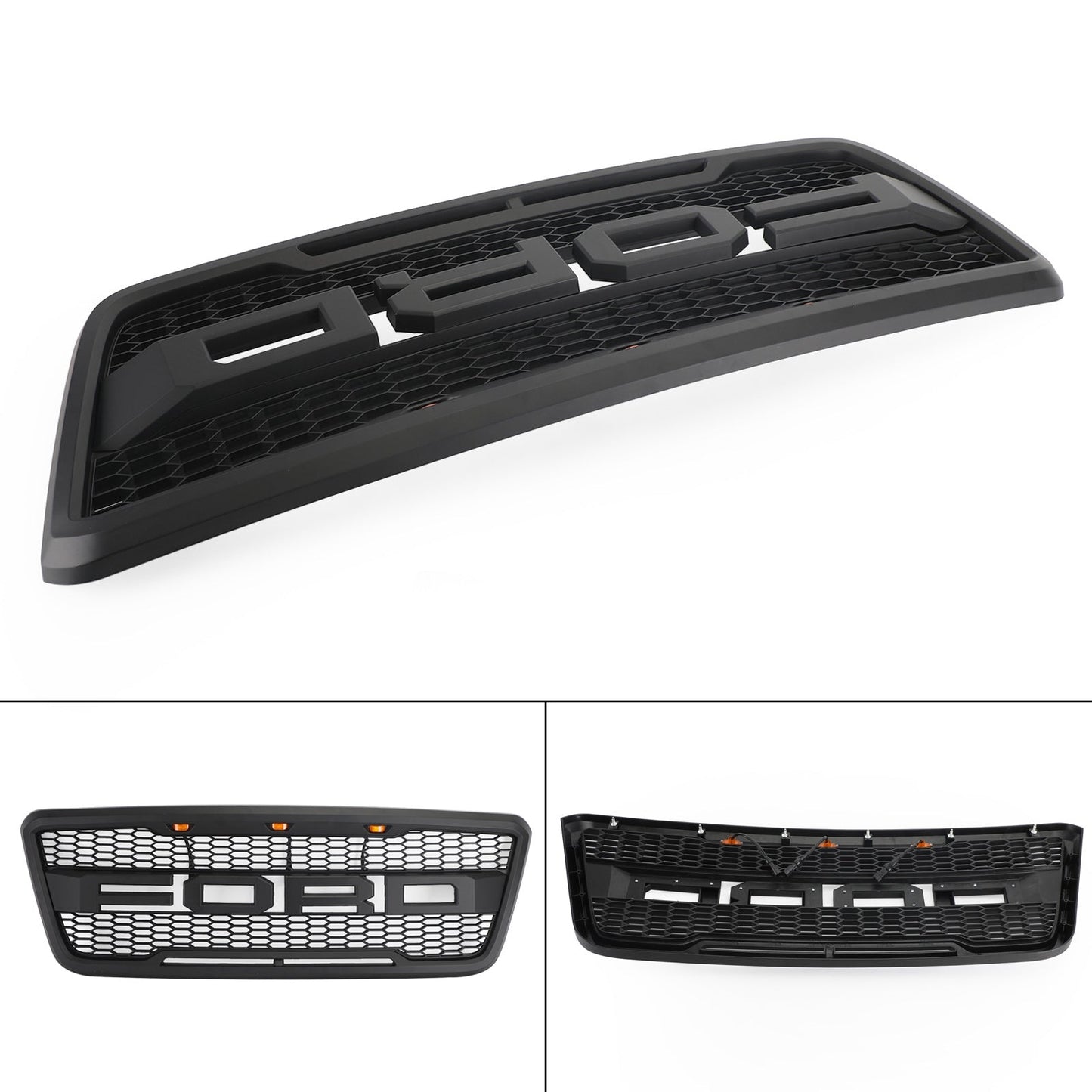 2004-2008 Ford F150 Raptor Front Grill Upper Bumber Honeycomb Black Grille With LED & Letter