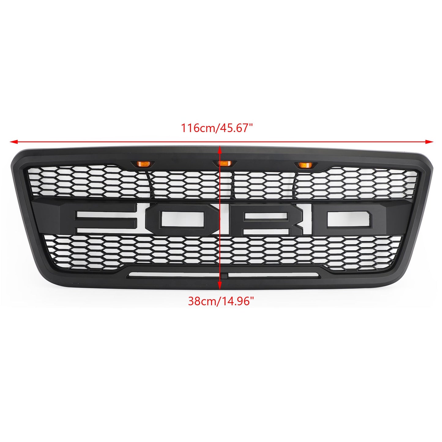 2004-2008 Ford F150 Raptor Style Grill Matte Black Front Bumper Replacement Grille W/ LED